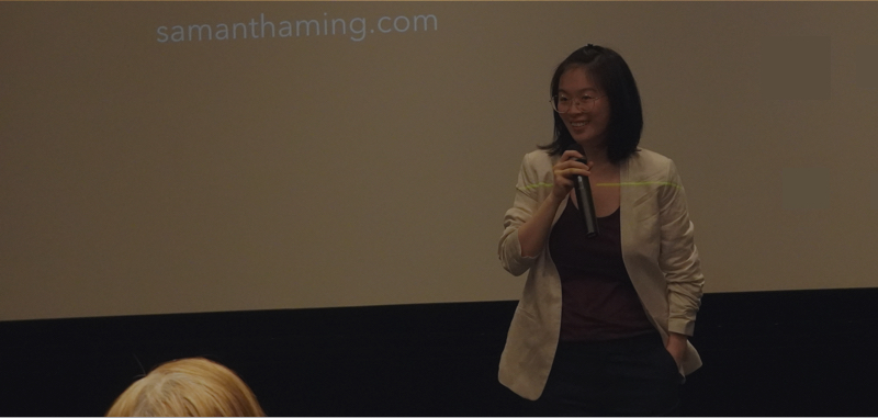 Samantha Ming speaking at an event